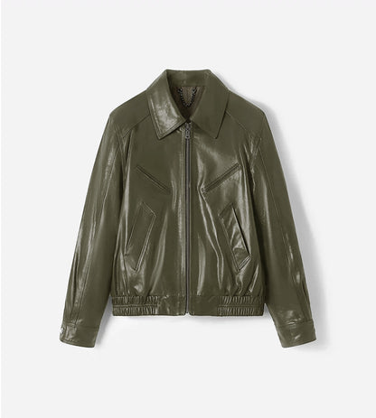 Women Leather Motorcycle Jacket Waxed Moto Jacket