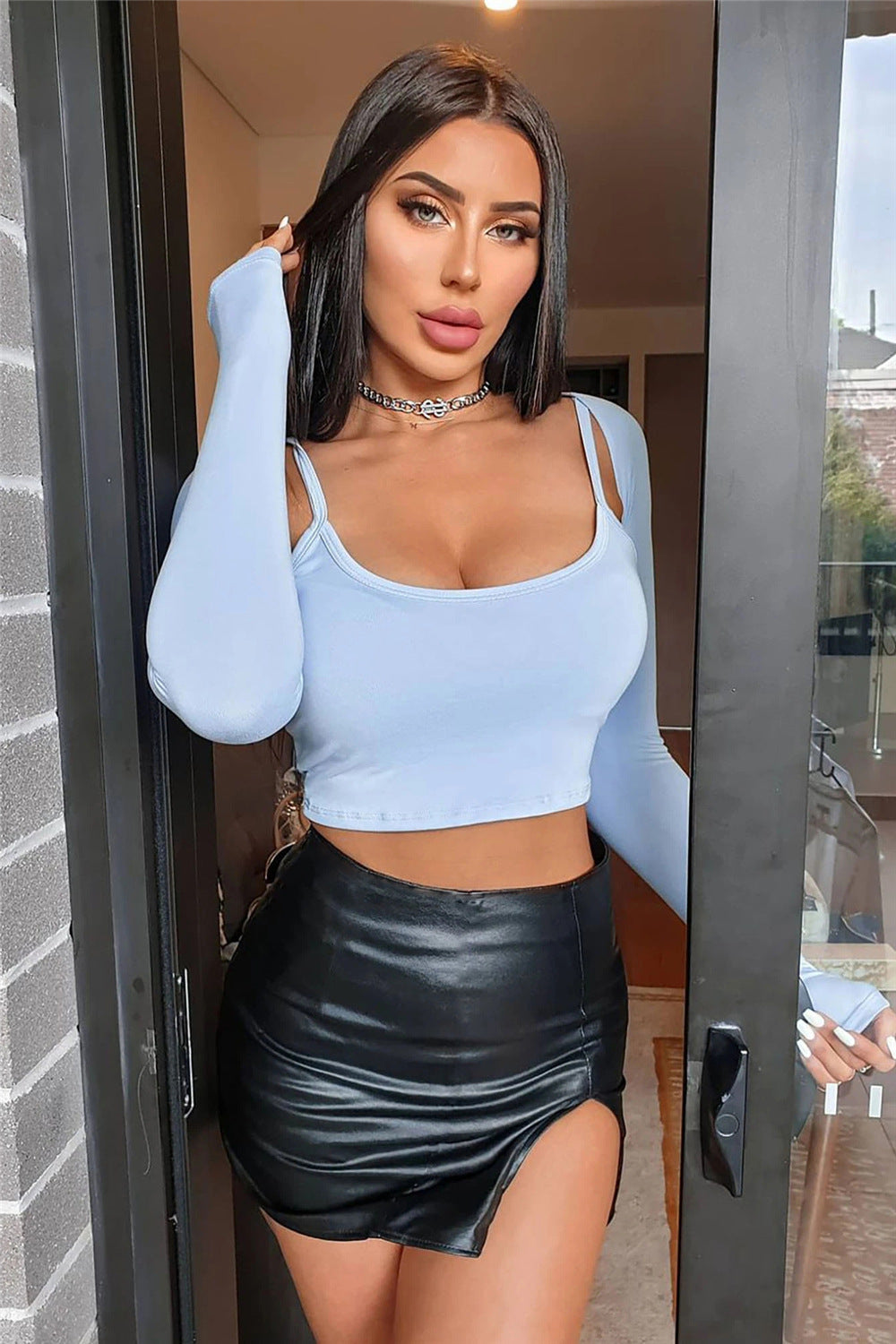 Split Hem Leather Skirt