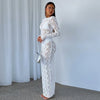 Sheer long sleeve lace maxi dress for women