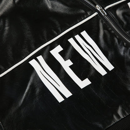 Cropped Faux Leather Jacket Women Moto Bomber Style