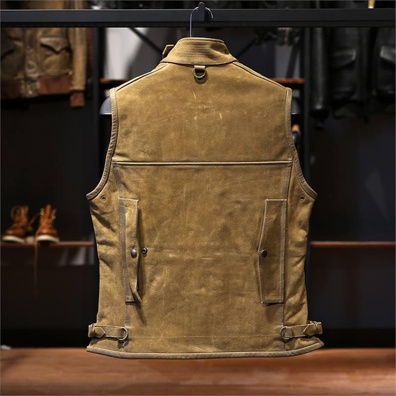 Men genuine cowhide biker leather vest