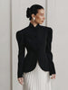 Women’s Stand-Up Collar Black Blazer Puff Sleeve Work Jacket