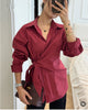 Women wrap tie waist long sleeve blouse 4 S