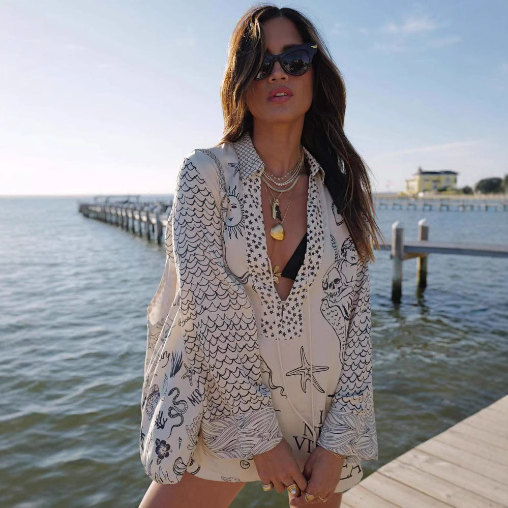 Women’s Printed Vacation Set with Shorts Beachwear Outfit