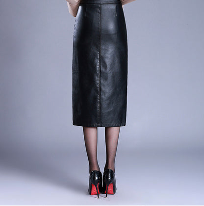 High Waist PU Midi Pencil Skirt for Women