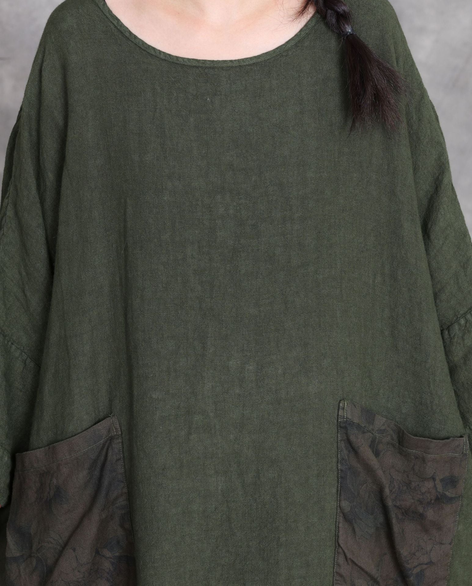 Plus size linen maxi dress loose long sleeve with pockets
