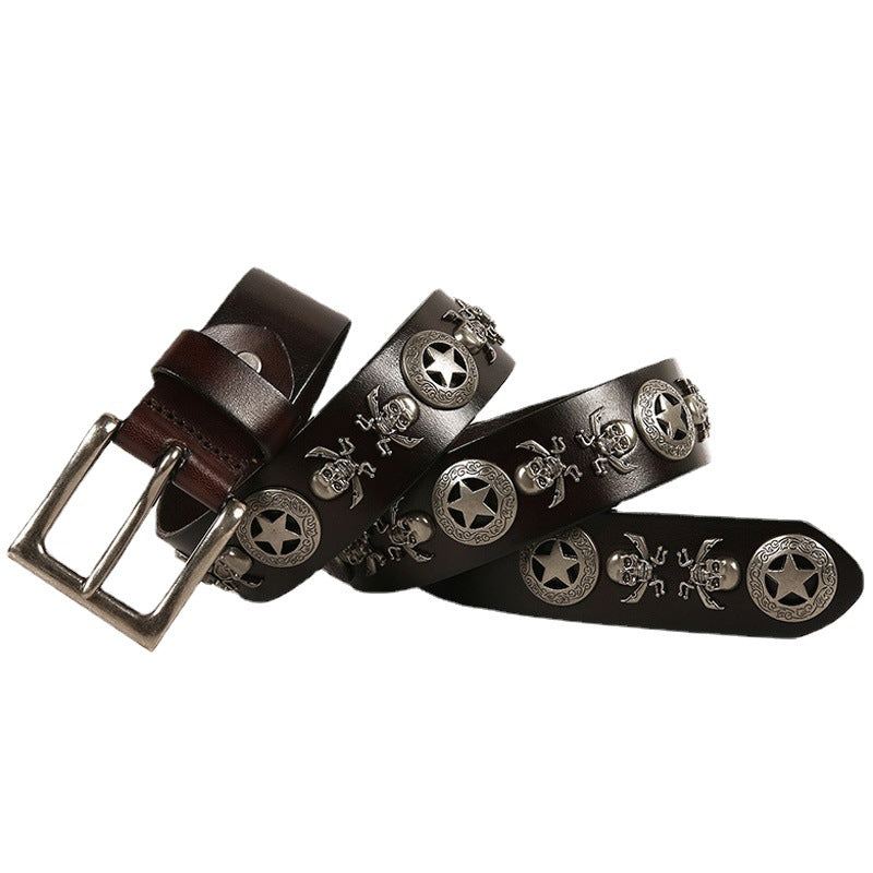 Full Grain Leather Belt with Skull Rivets