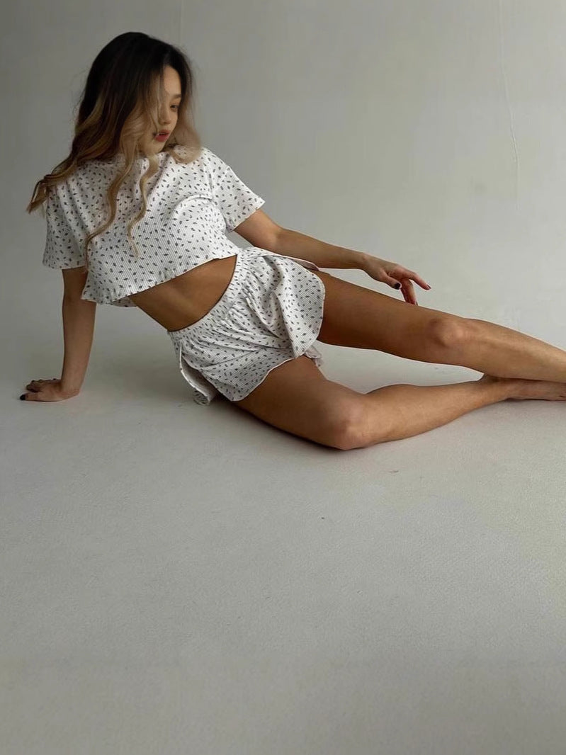 Women Crop Tee Side-Slit Shorts Co ord Set