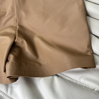 High waisted sheepskin leather bermuda shorts
