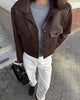 Brown Cropped Faux Leather Jacket for Women Flap Pockets