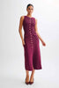 Burgundy Sleeveless Gold-Button Rib Knit Dress