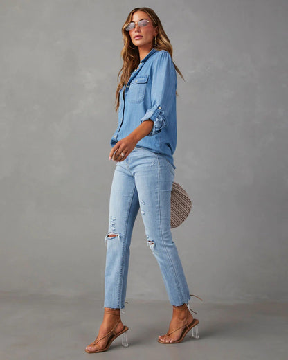 Lightweight Denim Shirt Women Long Sleeve