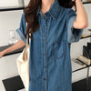Short Sleeve Denim Shirt Dress for Women Loose Jean