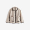 Women’s Wool Blend Contrast Trim Lapel Jacket with Double Pockets