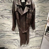Women Brown Genuine Leather Trench Coat Retro Motorcycle