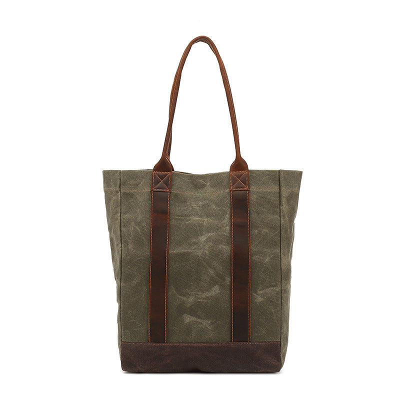 Canvas Tote Bag with Waxed Finish and Genuine Leather Handles
