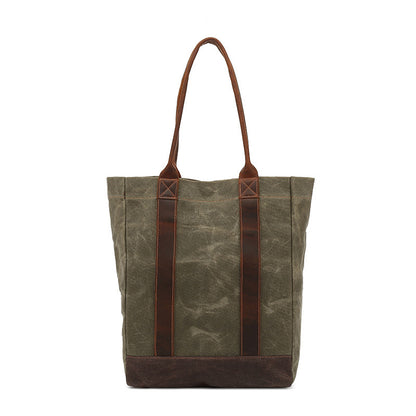 Canvas Tote Bag with Waxed Finish and Genuine Leather Handles