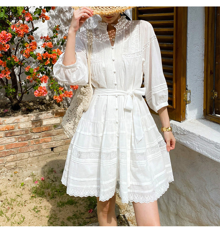 women summer dress white lace loose fit