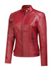 Red Faux Leather Jacket for Women Imitation Biker Leather Coat