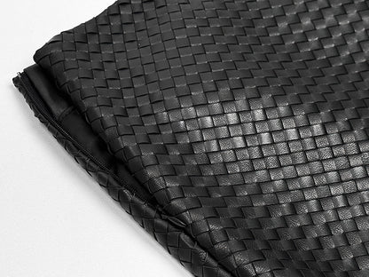 Genuine Black Leather Mini Skirt High Waisted Woven A-Line
