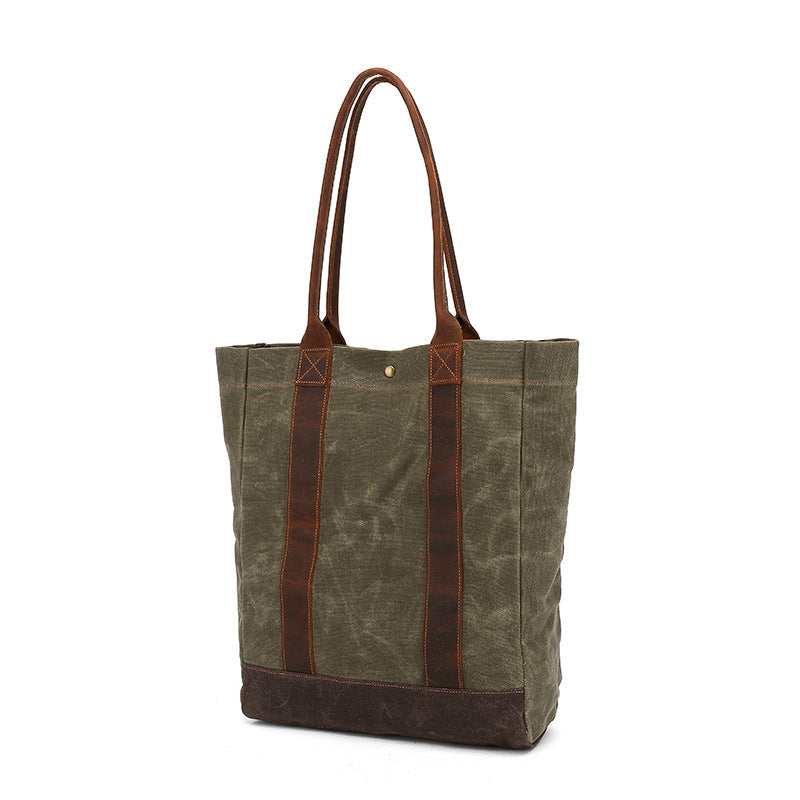 Canvas Tote Bag with Waxed Finish and Genuine Leather Handles