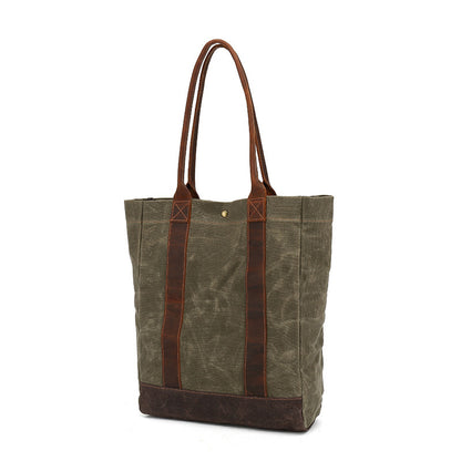 Canvas Tote Bag with Waxed Finish and Genuine Leather Handles