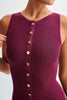 Burgundy Sleeveless Gold-Button Rib Knit Dress