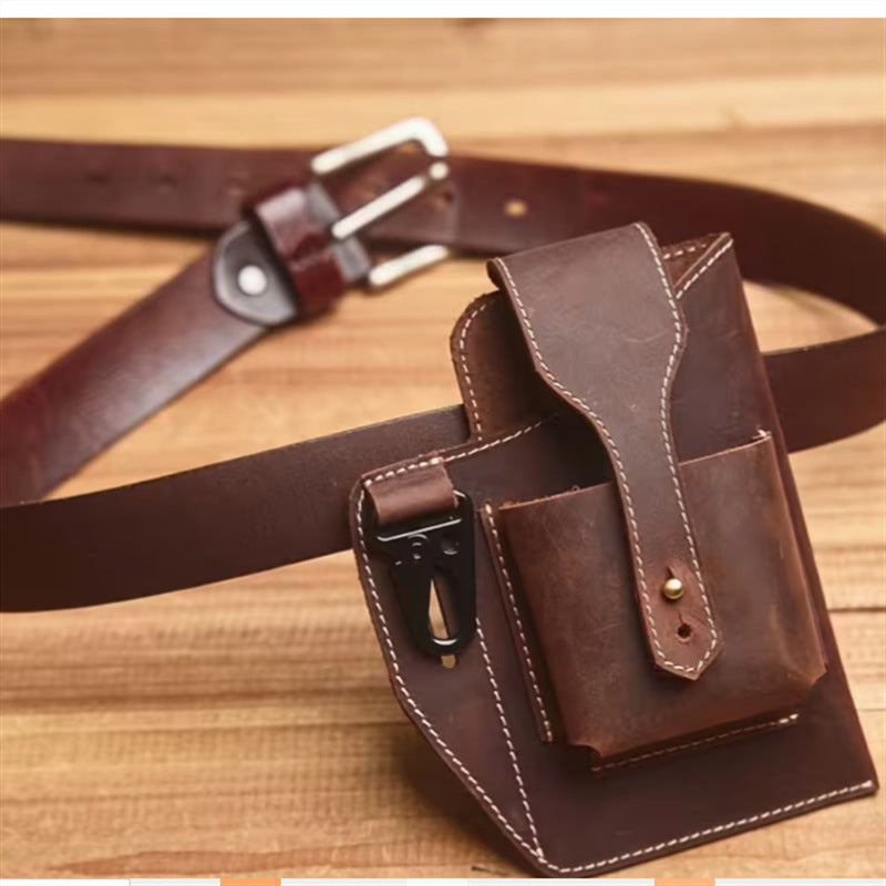Men’s Leather Waist Bag with Phone Pouch and Key Clip