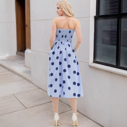 Women Polka Dot Strapless Midi Dress Summer