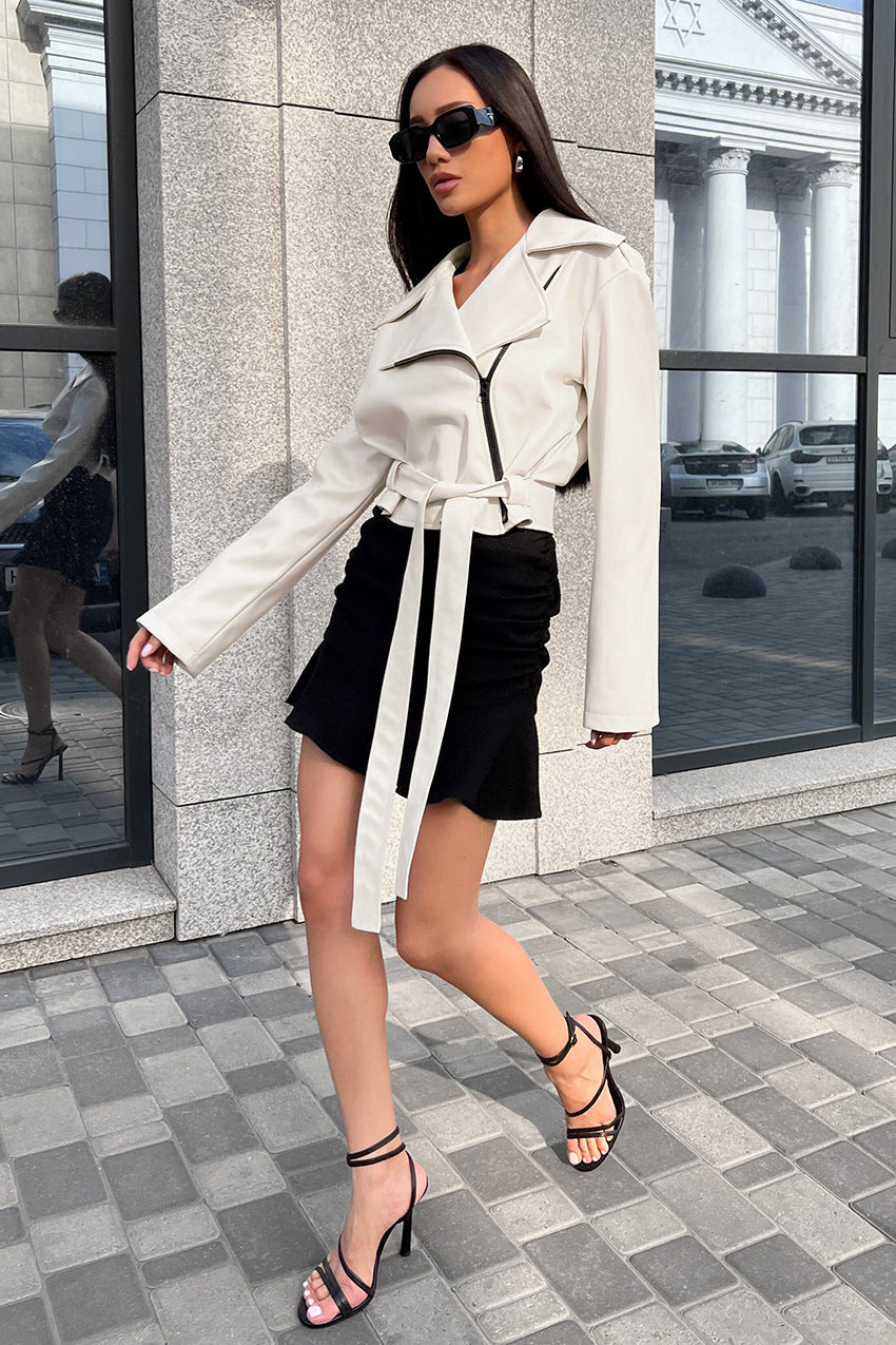 Short Motorcycle PU Leather Cropped Biker Style Women