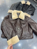 Womens waxed leather down aviator bomber jacket