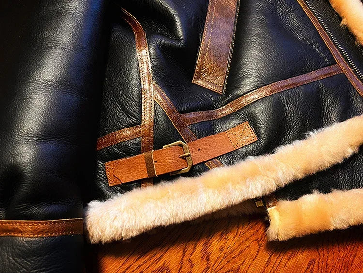 Genuine Shearling Bomber Aviator Jacket Mens
