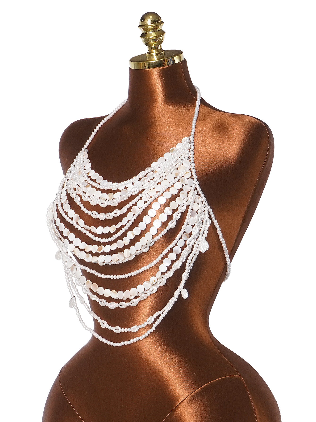 Women’s Pearl Body Chain Top with Layered Beads