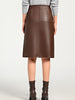 Brown Leather Midi Skirt High Waisted A-Line with Front Zipper