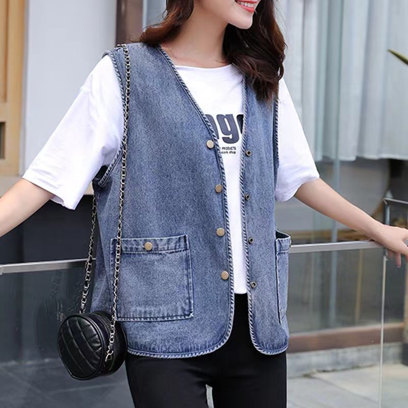 denim sleeveless jean vest