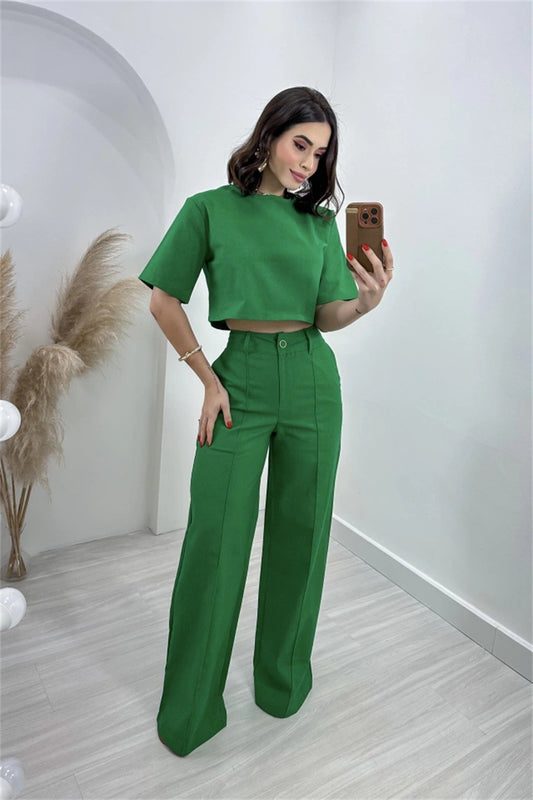 Women's Long Wide Leg Pants And Top