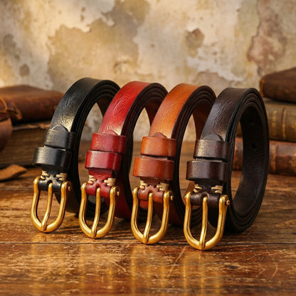 Men's Leather Belt Cowhide Pin Buckle Double Needle Style