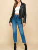 Women’s Grey PU Leather Cropped Motorcycle Jacket With Belt