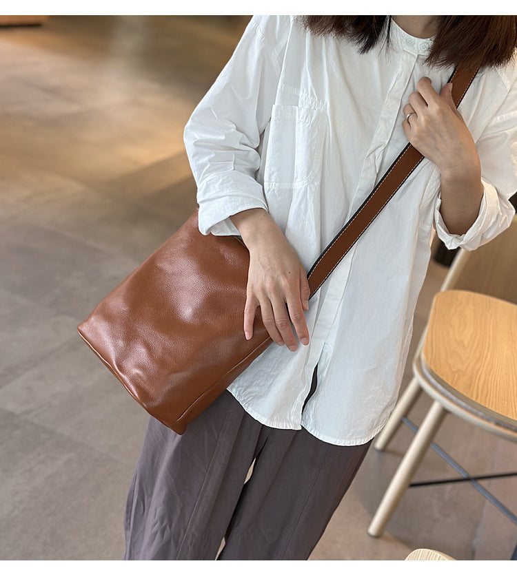 Soft Leather Shoulder Crossbody Bucket Bag