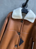 Women’s Mid-Length Shearling Leather Coat with Merino Fur Collar