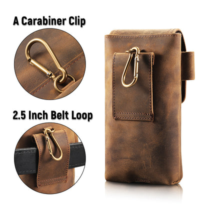 Men’s Leather Waist Bag with Magnetic Phone Pouch and Zipper Pocket