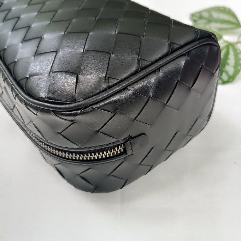 Men’s Genuine Woven Leather Toiletry Bag with Handle