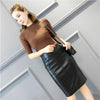 High Waist Black PU Leather Pencil Skirt for Women with Back Slit