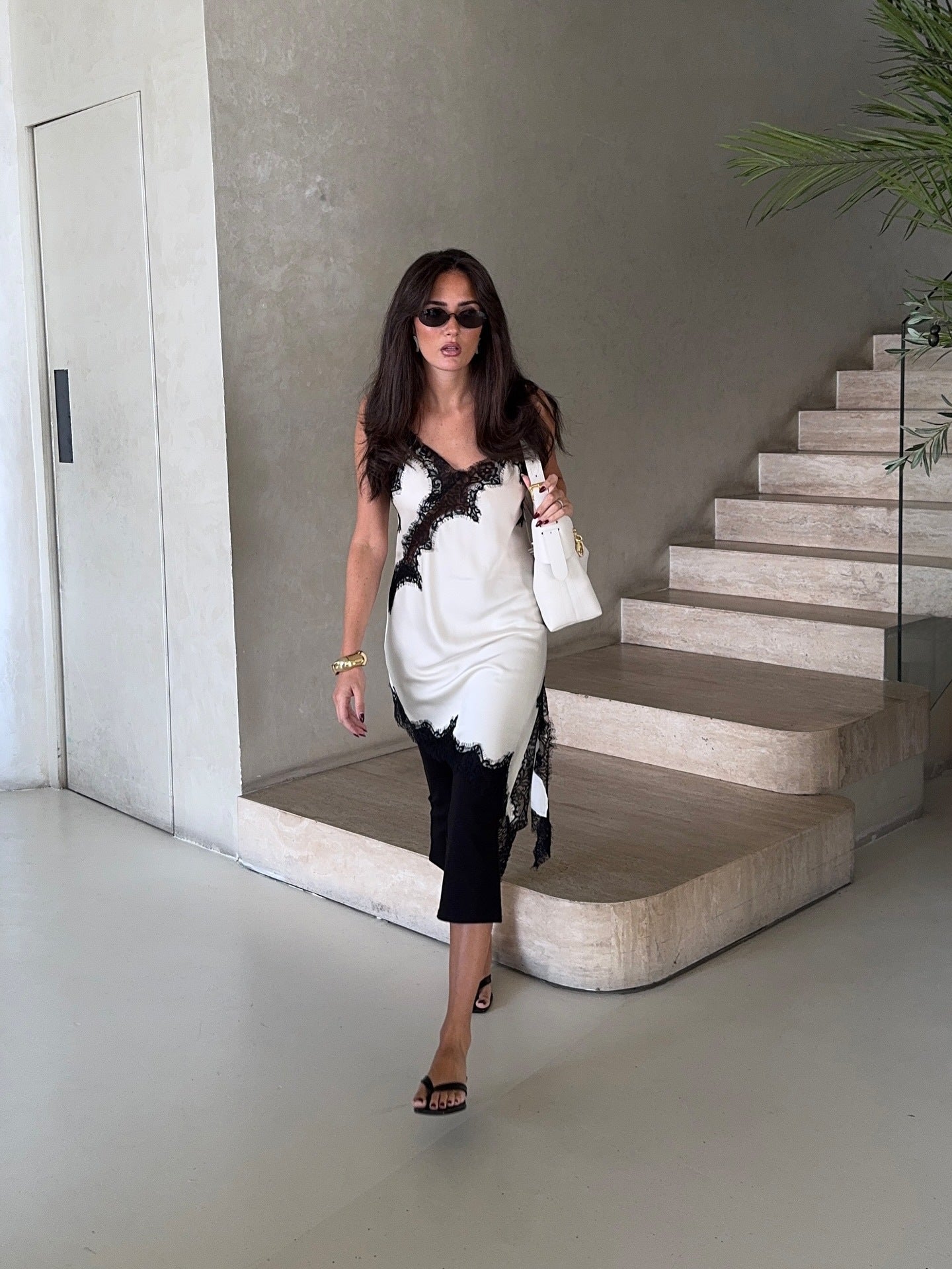 Women Satin Lace Slip Dress – Imitation Silk Lace Slit Inner Dress