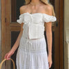 Lace Patchwork Tie Front Puff Sleeve Crop Top