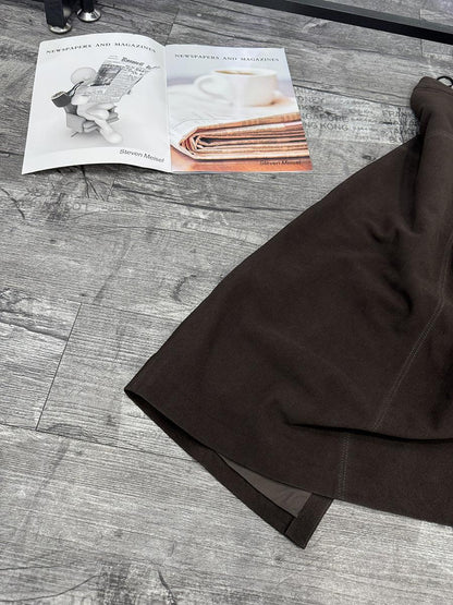 Brown Suede Midi Skirt Women Sheepskin Over-the-Knee Skirt