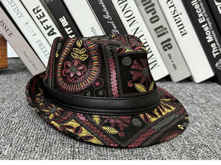 Leather jazz hat with hand-embossed design