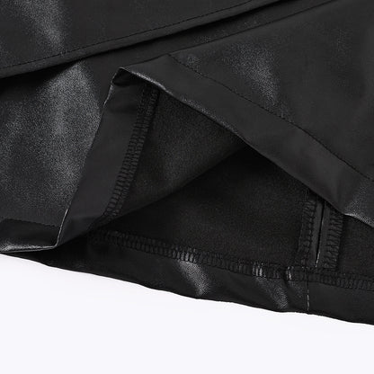 Black High Waist PU Leather Mini Skirt with Front Knot Detail