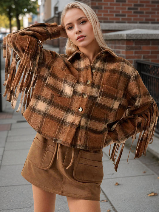 Fringe Western Cropped Fall Coat with Tassel Sleeves