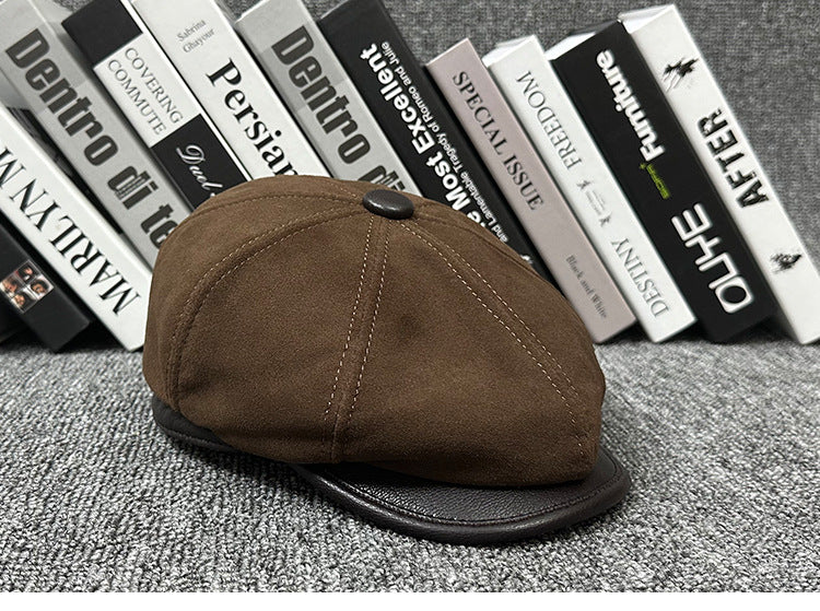 Sheepskin Leather Newsboy Cap British Gatsby Hat